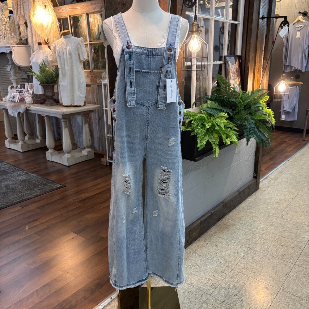NWOT Mercantile Denim Wide Leg Loose Distressed Rustic Farmhouse Chore Overalls
